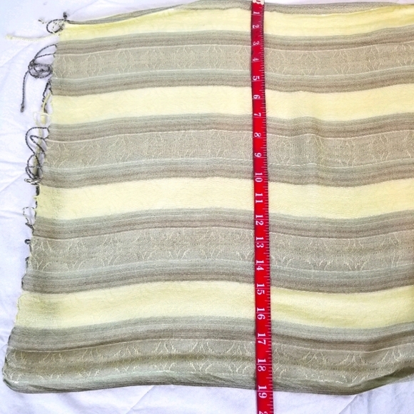 Chemistry chartreuse espresso brown striped scarf silver metallic thread fringe - Picture 5 of 6